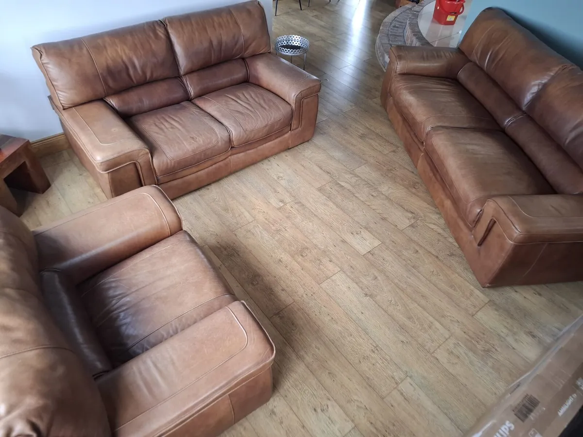 Brown Leather sofas 3+2+1 seater - Image 2
