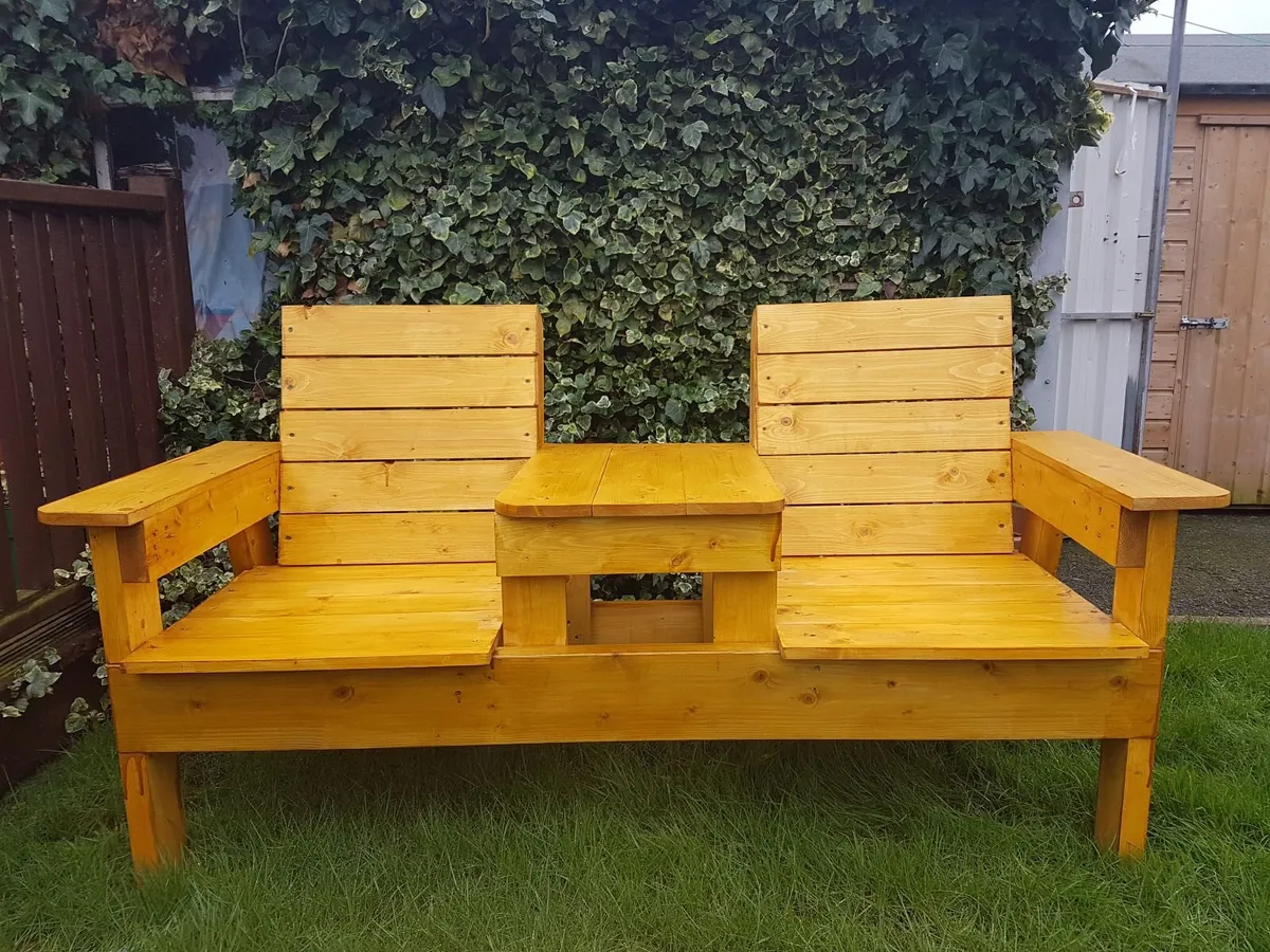 Double Seat Bench with Table - Image 4
