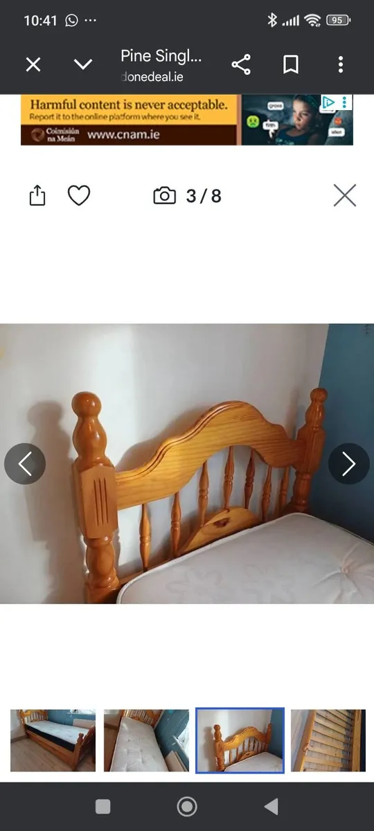 Single Pine bed with mattress and trundle bed - Image 2