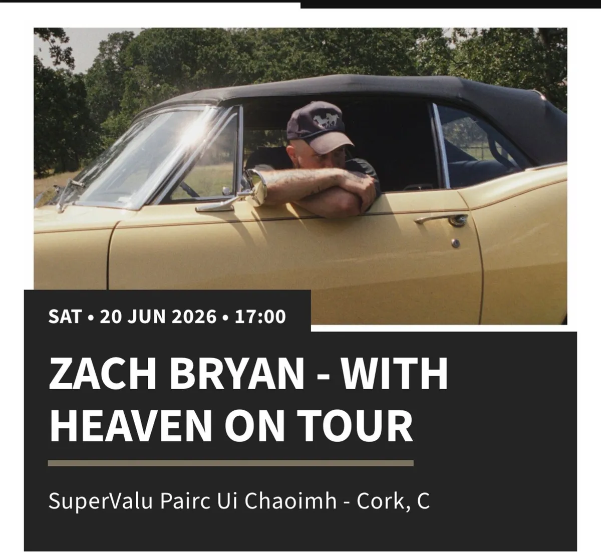 Zach Bryan ticket Cork