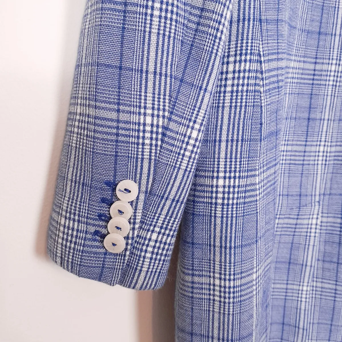 Mango Blue White Checked Plaid Blazer Coat S - Image 4