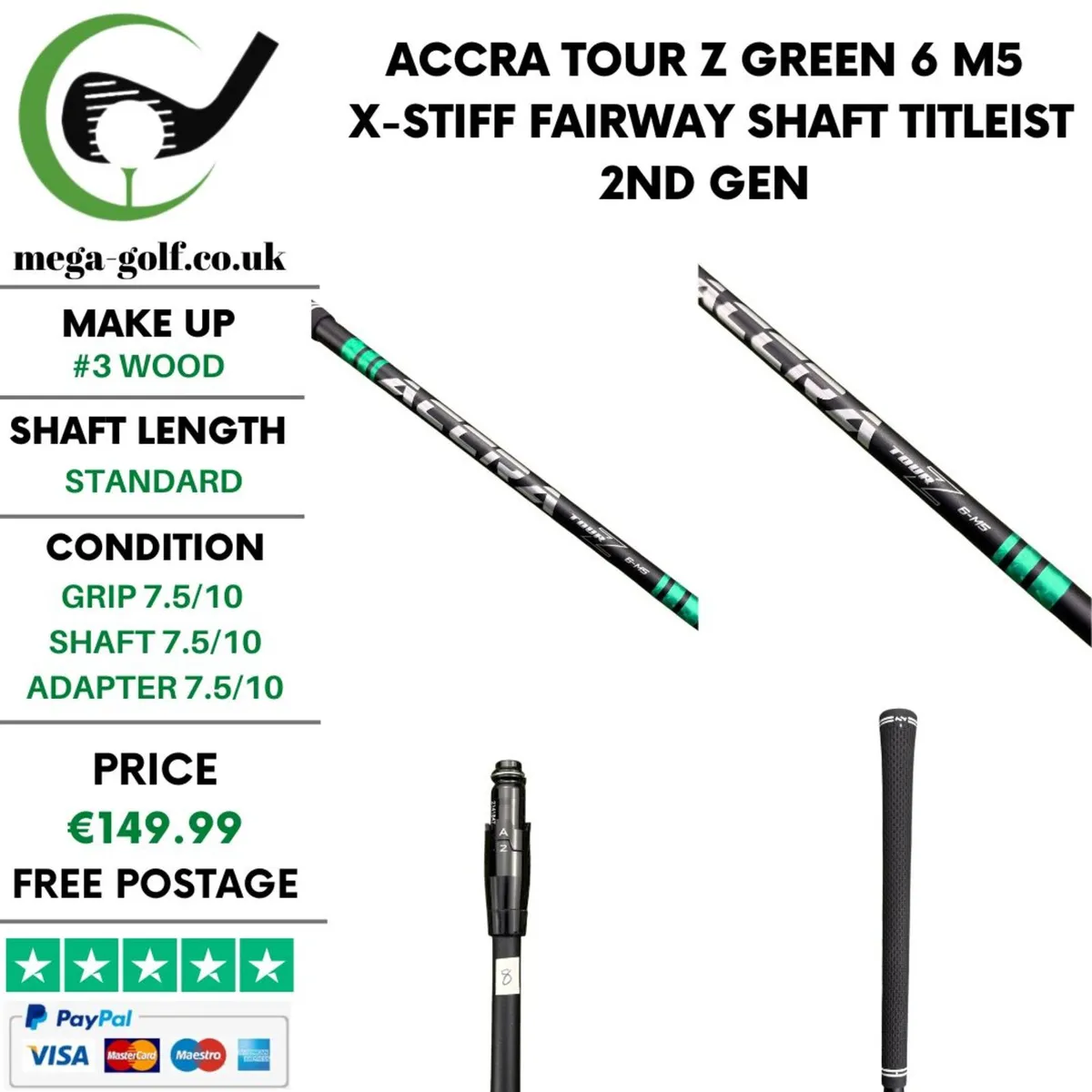 Accra Tour Z Green 6 M5 X-Stiff #3 Wood Shaft - Image 1