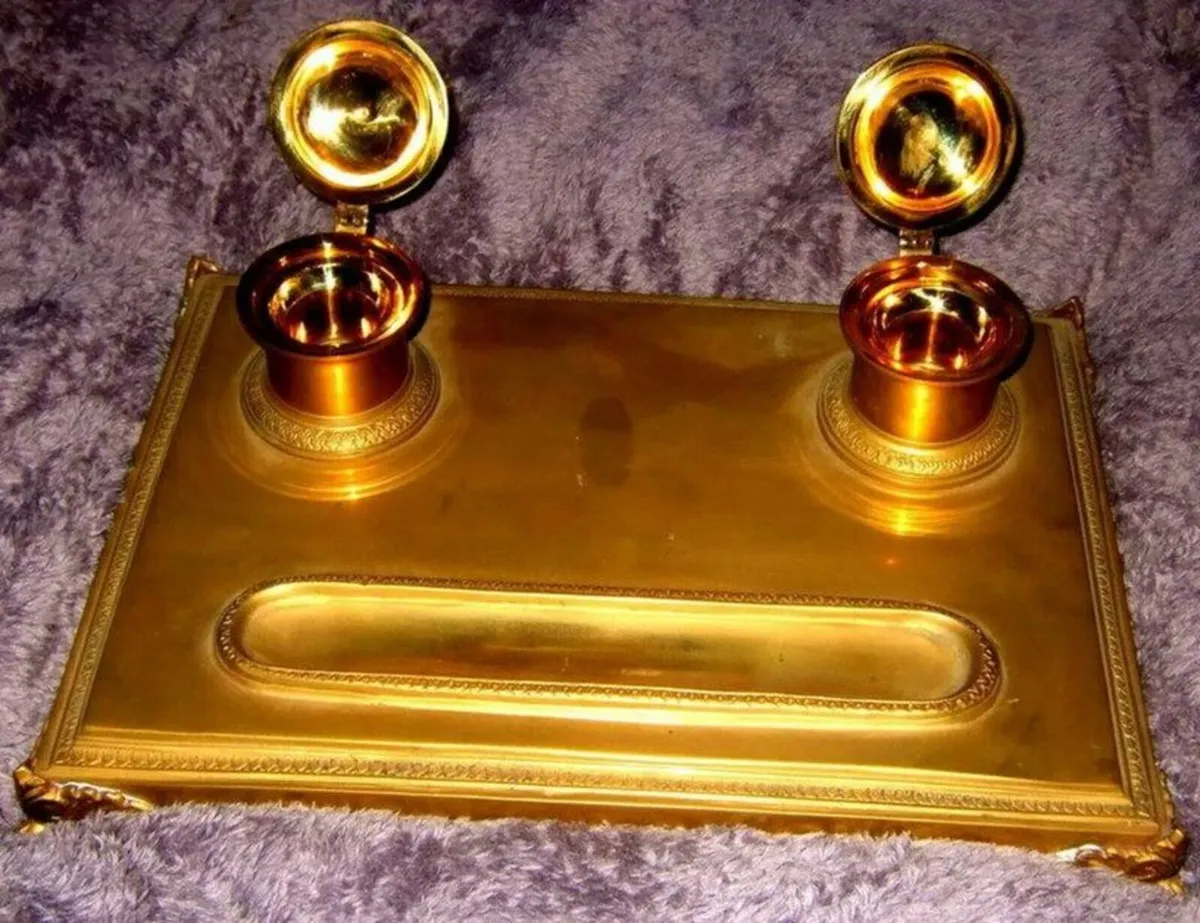 Early Victorian Brass Inkstand - Image 3