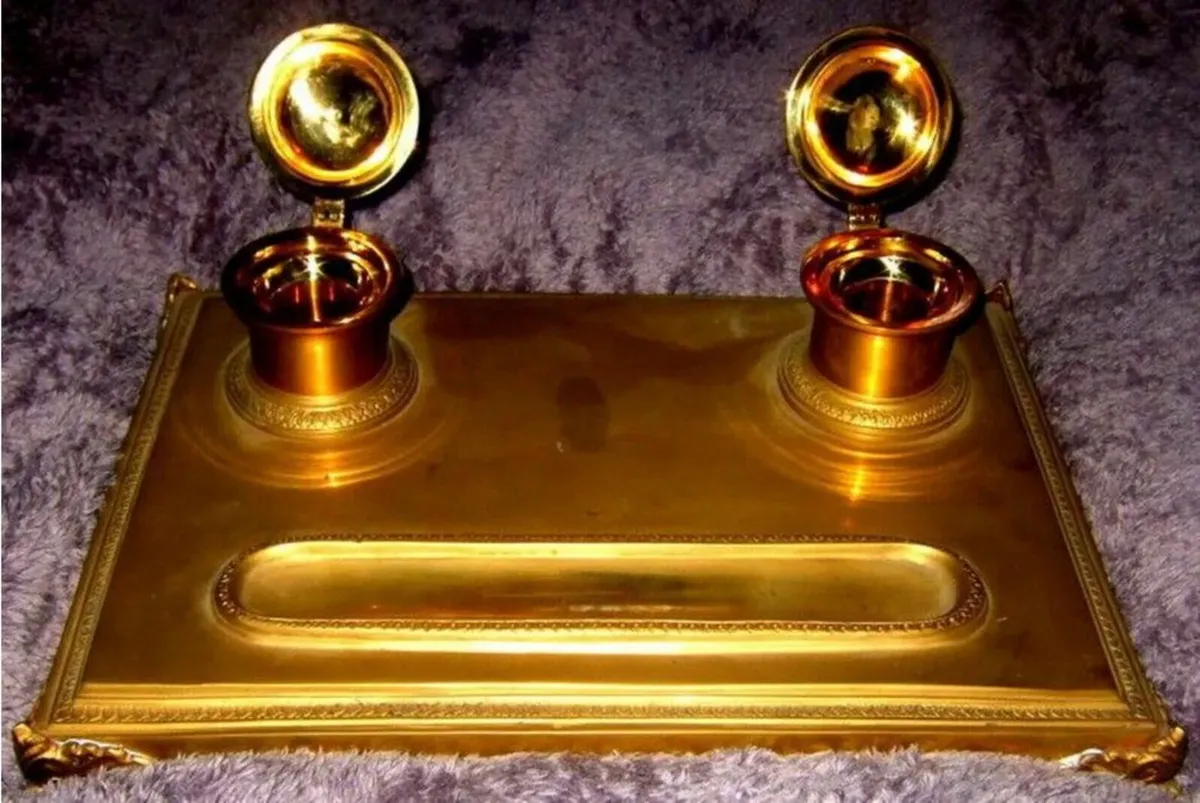 Early Victorian Brass Inkstand - Image 1