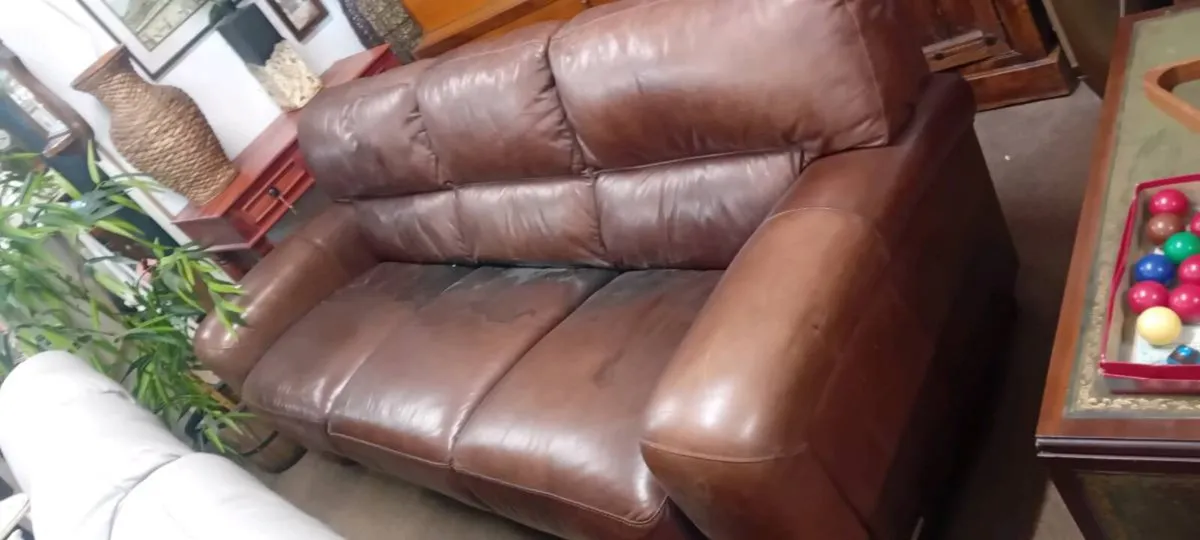 Large Rustic Real Leather Three Seat Sofa - Image 1