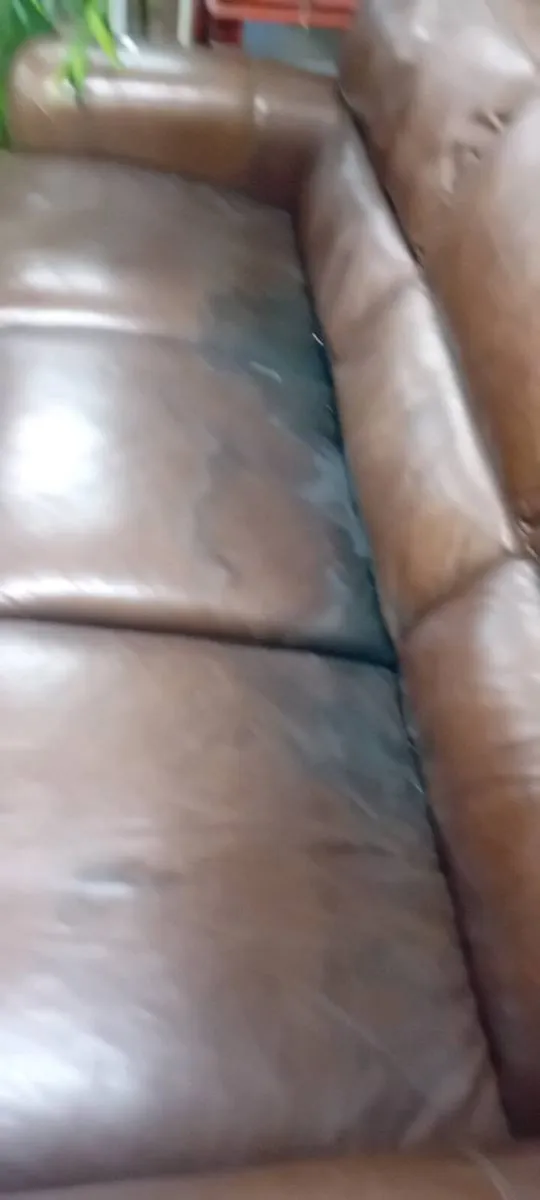 Large Rustic Real Leather Three Seat Sofa - Image 2