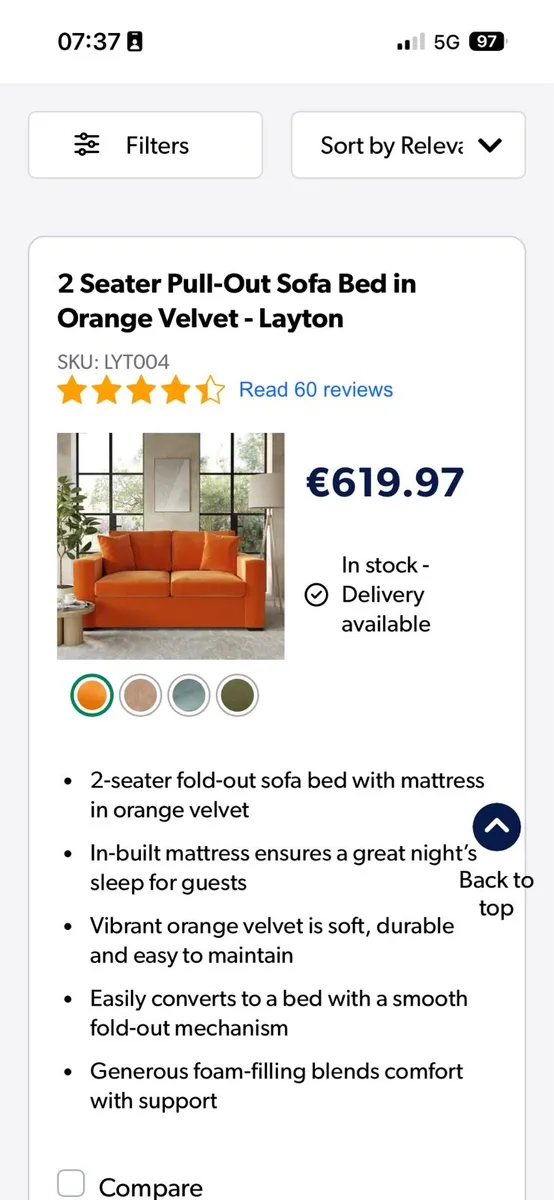 Orange sofa bed - Image 1