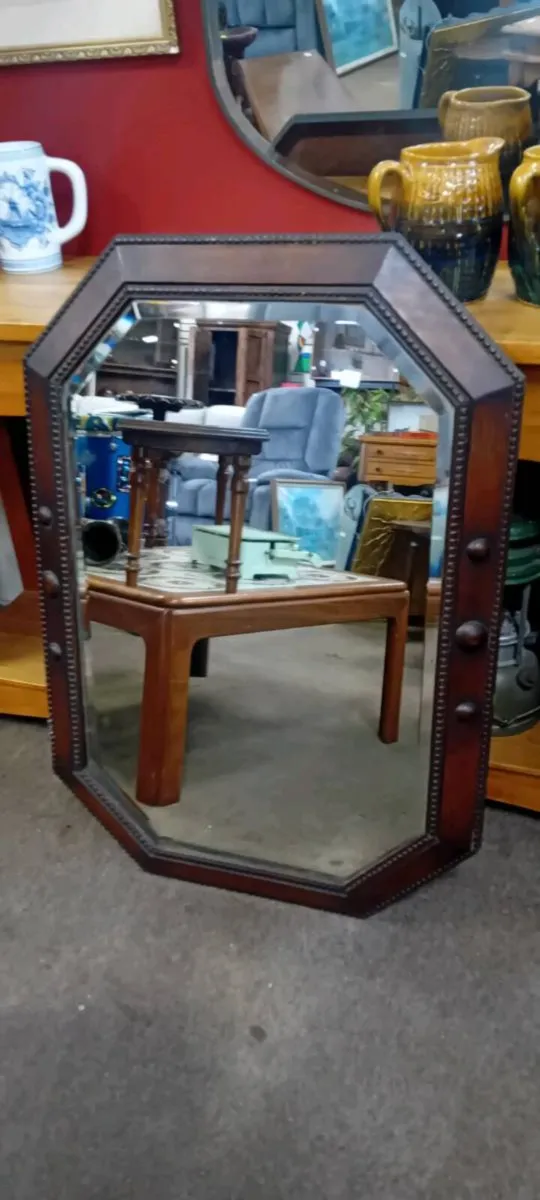 Large Oak Framed Art Deco Era Wall Mirror - Image 1
