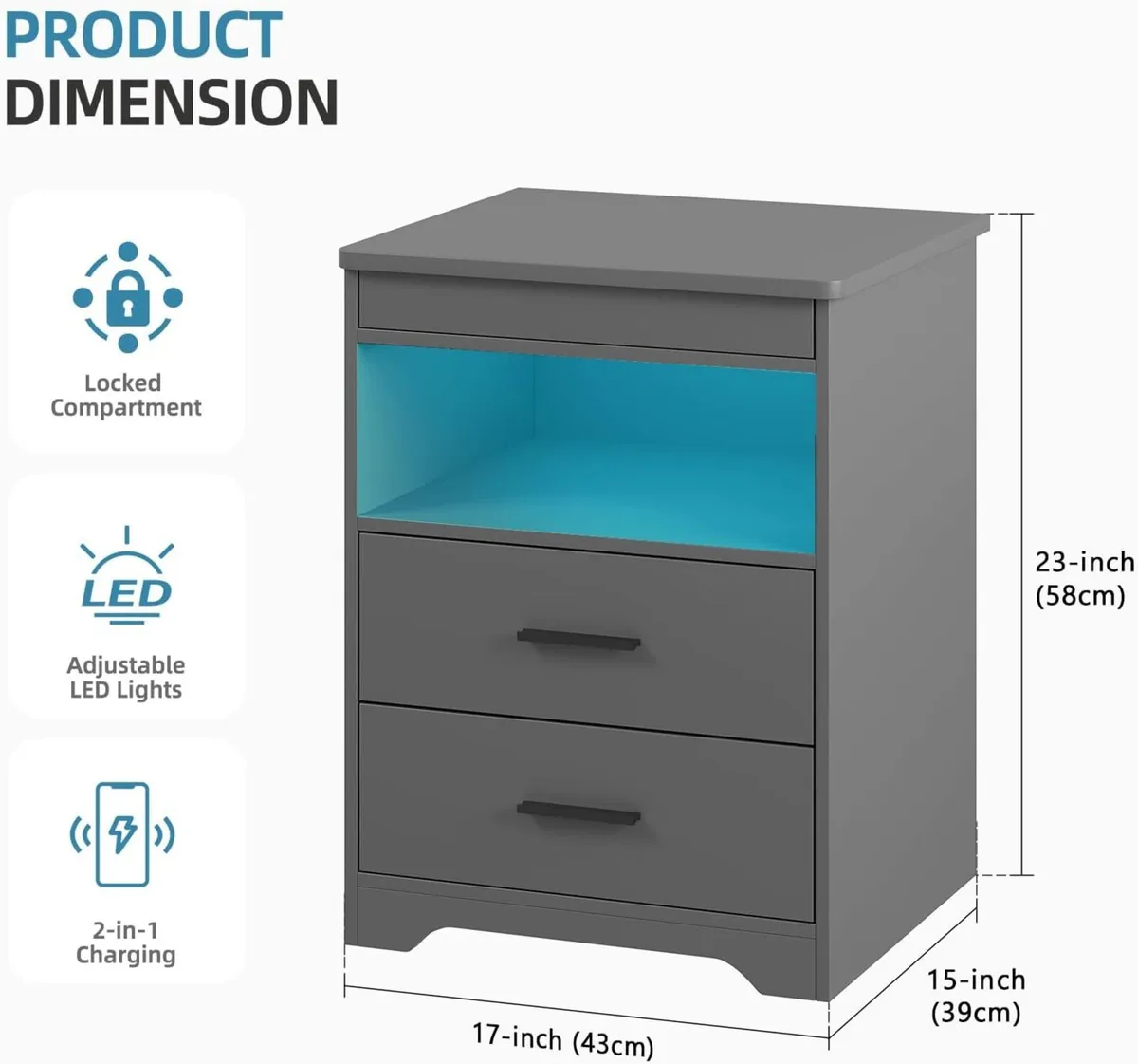 LED Bedside Cabinet with 3 Lights Dimmable Smart - Image 2