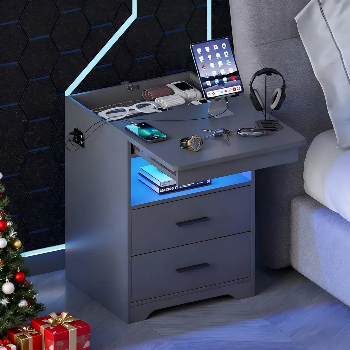 LED Bedside Cabinet with 3 Lights Dimmable Smart - Image 1