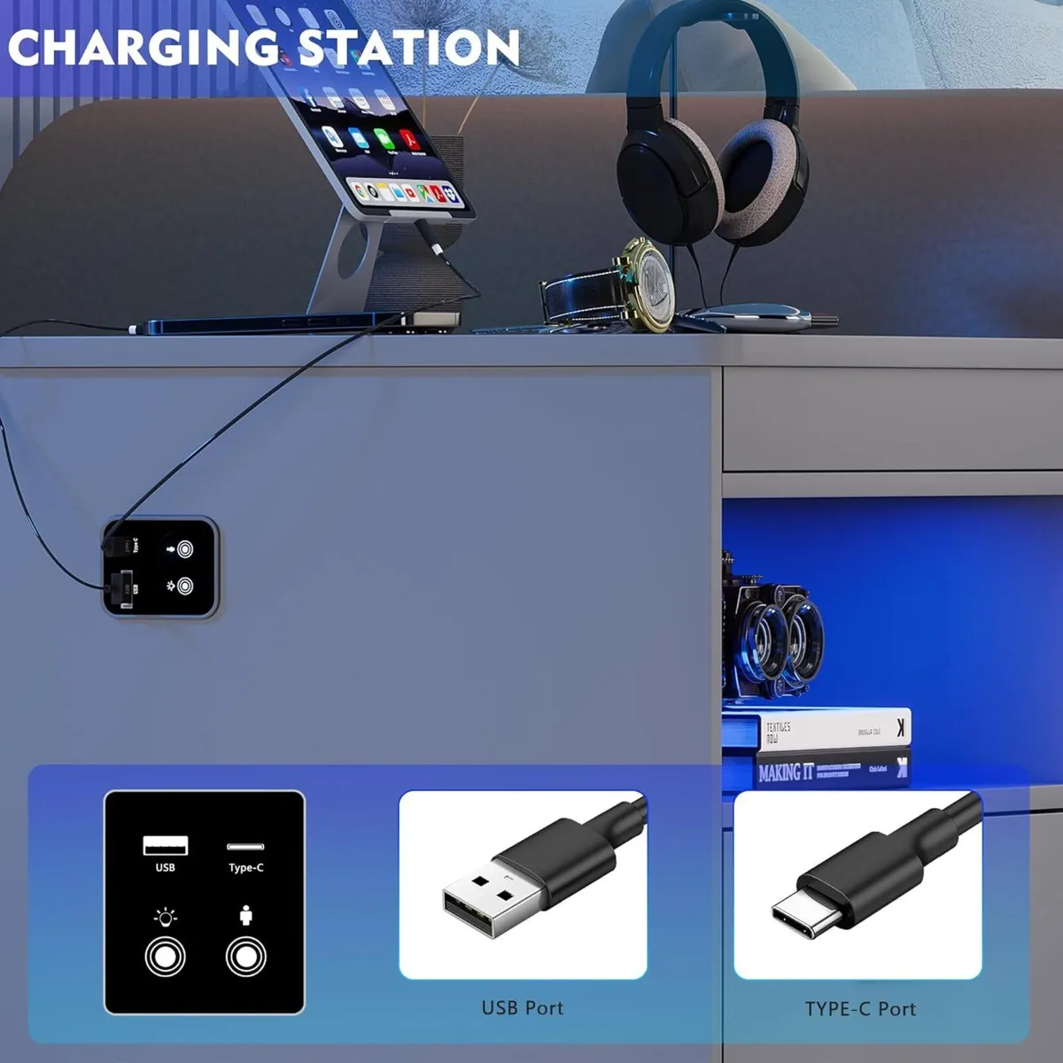 LED Bedside Cabinet with 3 Lights Dimmable Smart - Image 3