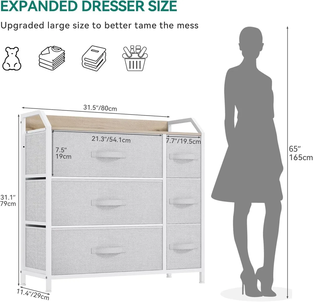 Chest of Drawer with 6 Drawers for Bedroom Fabric - Image 3