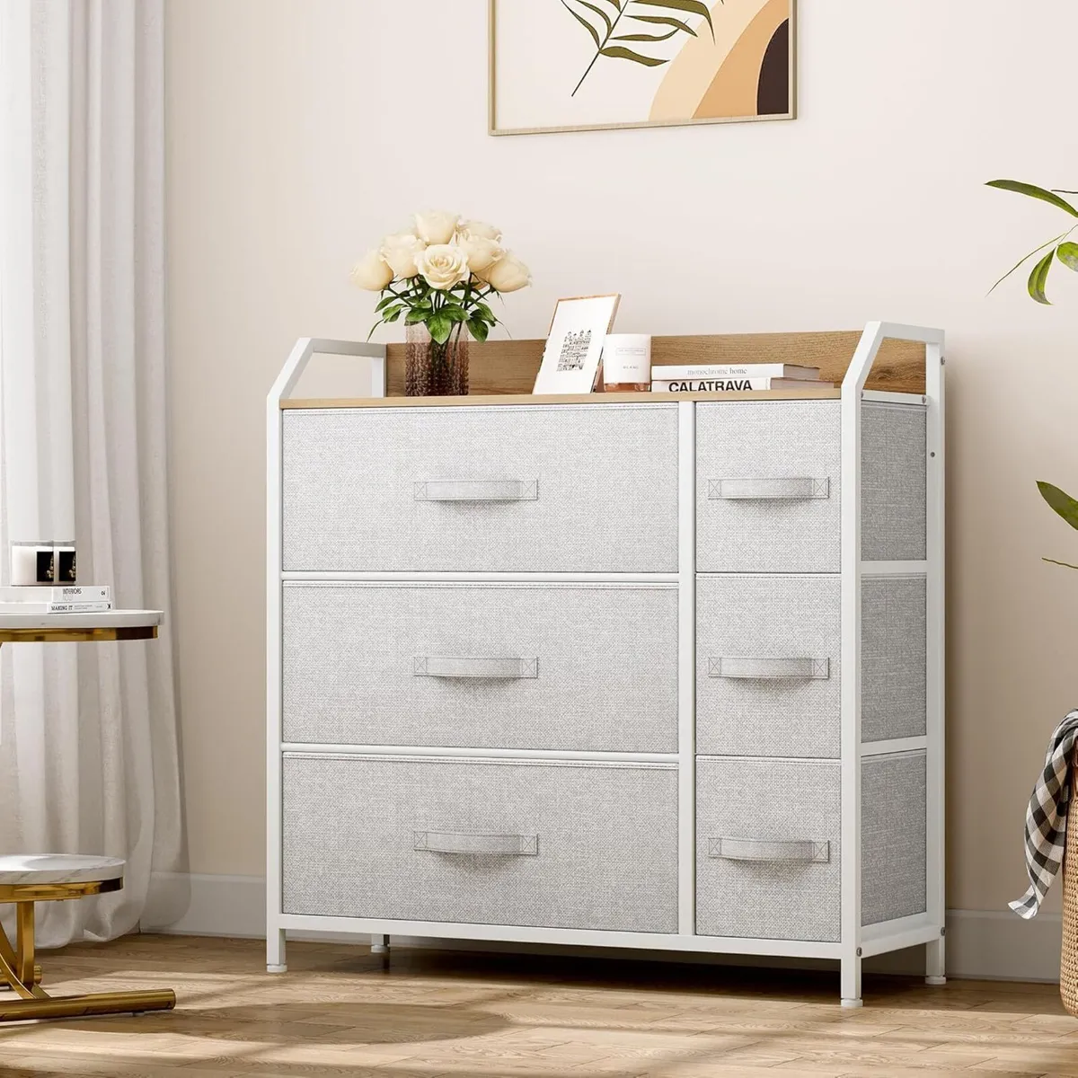 Chest of Drawer with 6 Drawers for Bedroom Fabric - Image 4