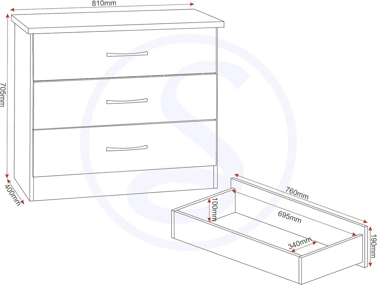 Nevada 3 Drawer Chest in 3D Effect Grey - Image 2