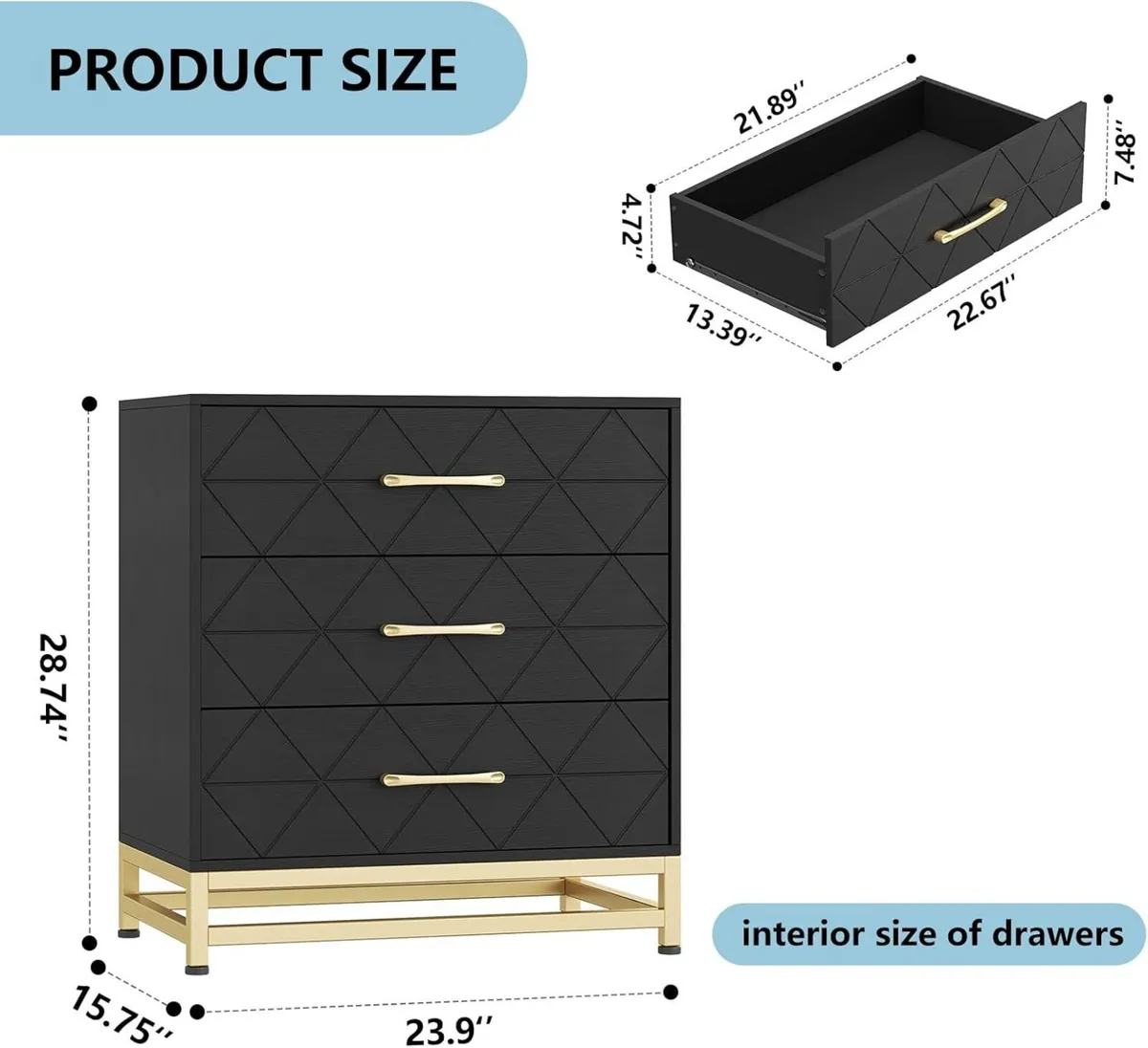 Dresser for Bedroom Wide Chest of Drawers with 3 - Image 2