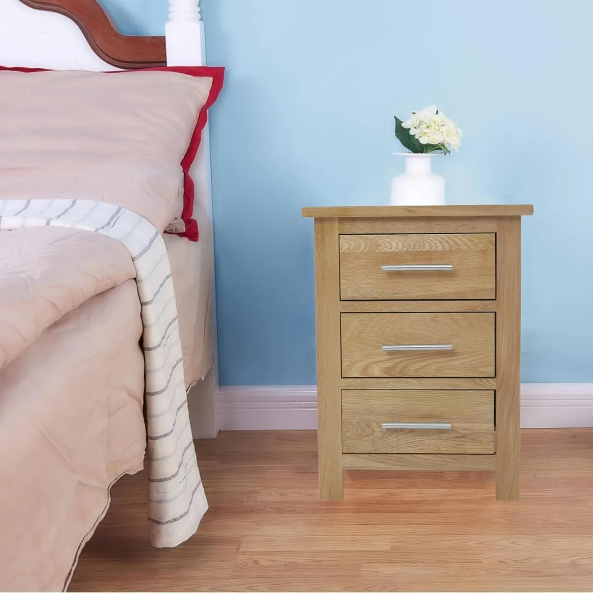 Rectangular Nightstand Cabinet Natural Solid Oak - Image 2