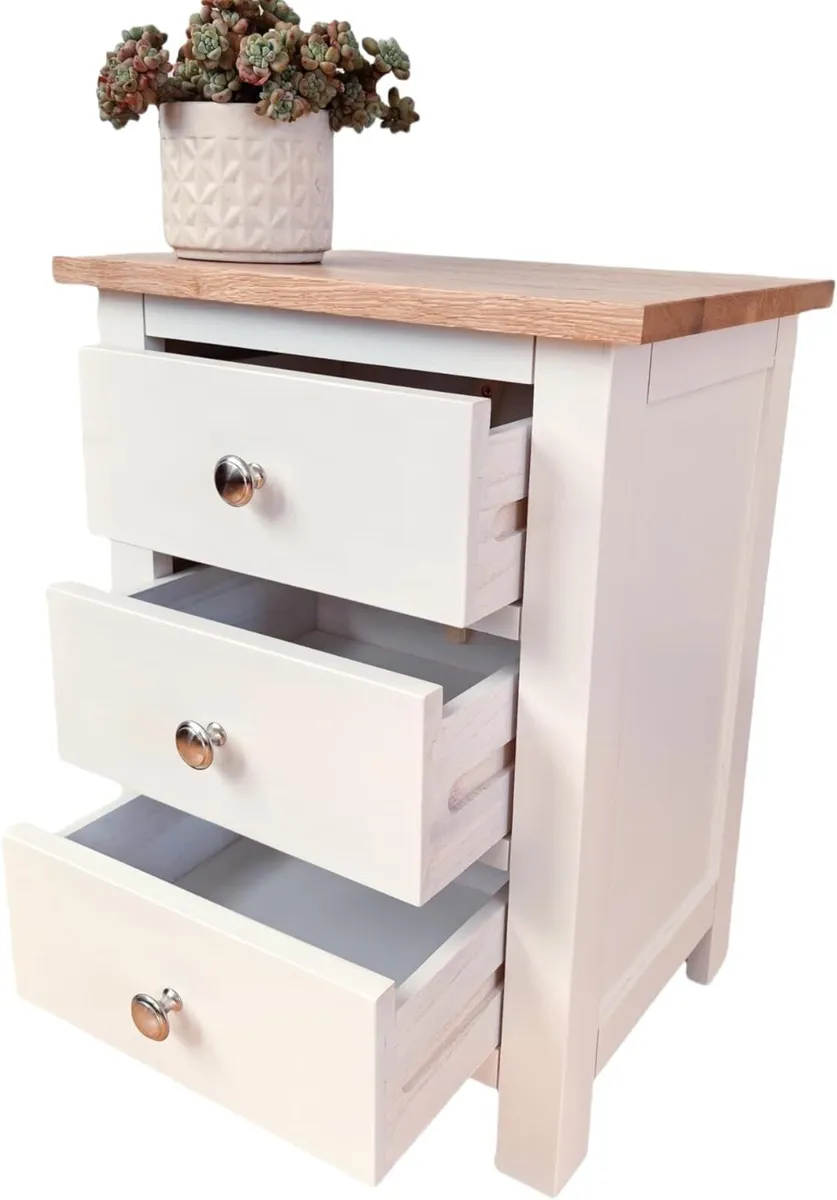 Storage 3 Drawers Nightstands White Oak Wood - Image 1