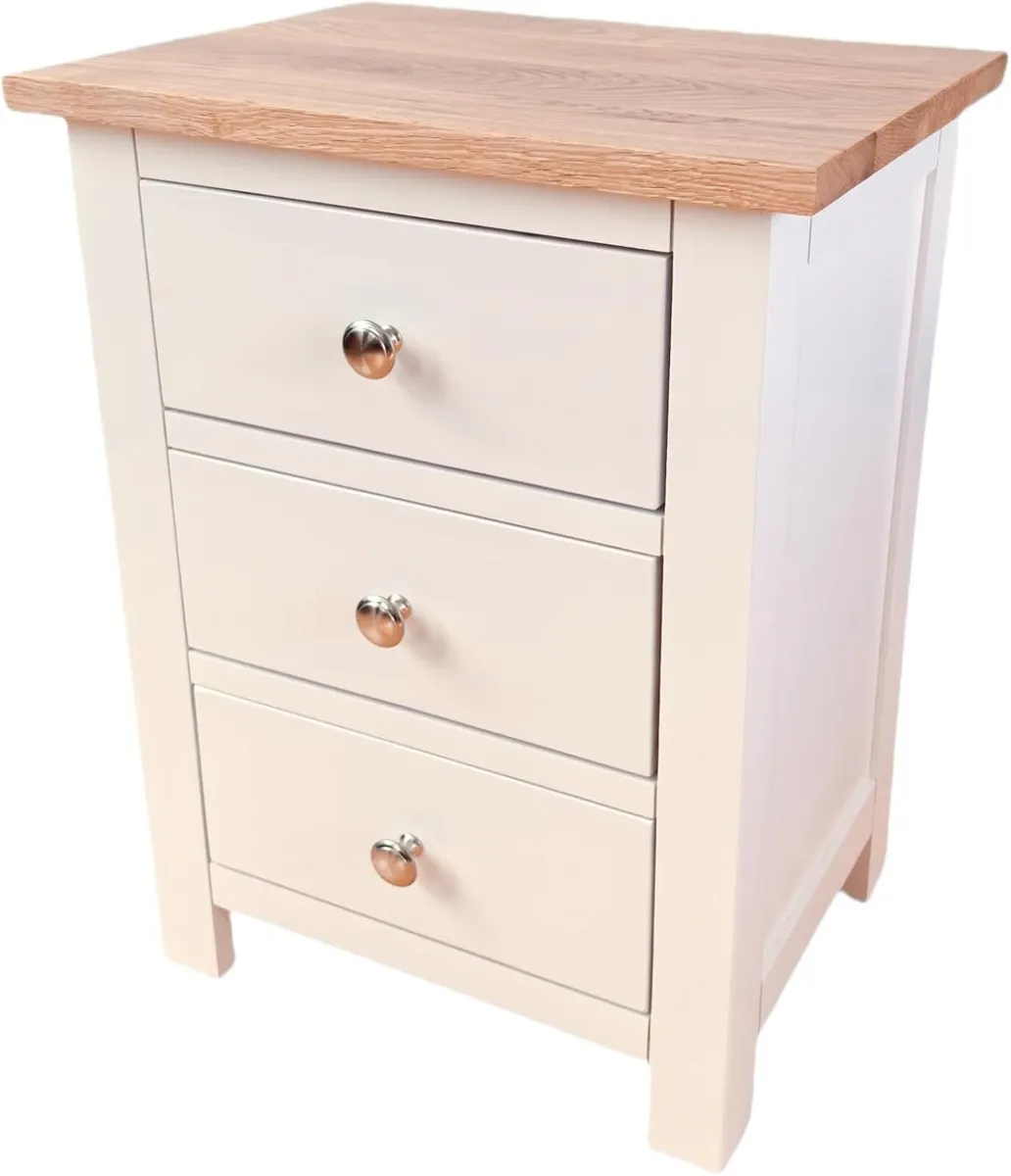 Storage 3 Drawers Nightstands White Oak Wood - Image 2