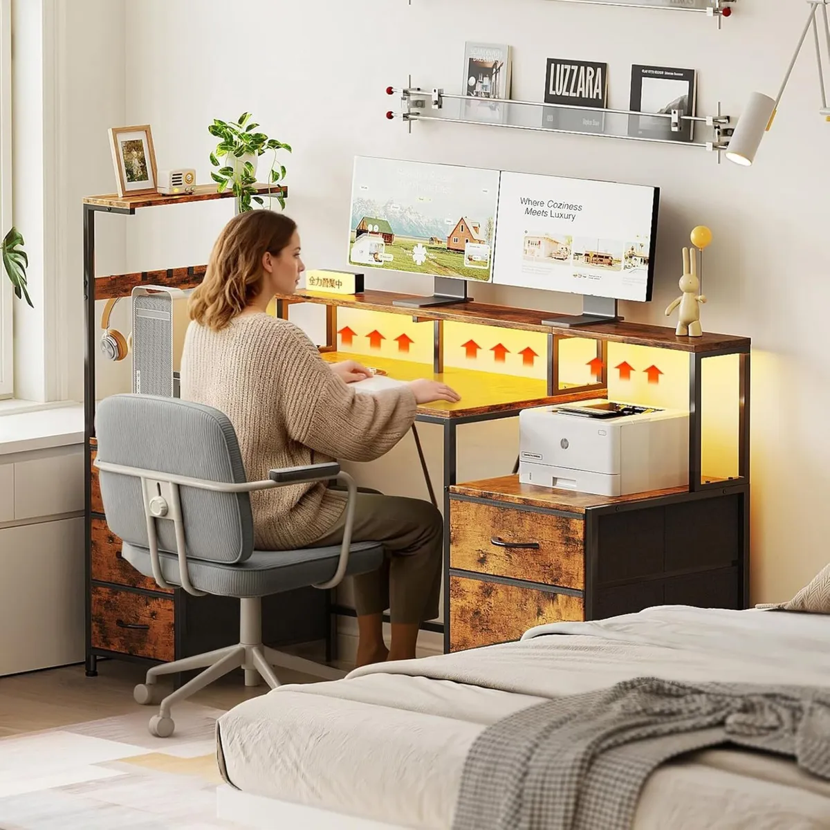 160cm Computer Desk with Printer Stand and - Image 2