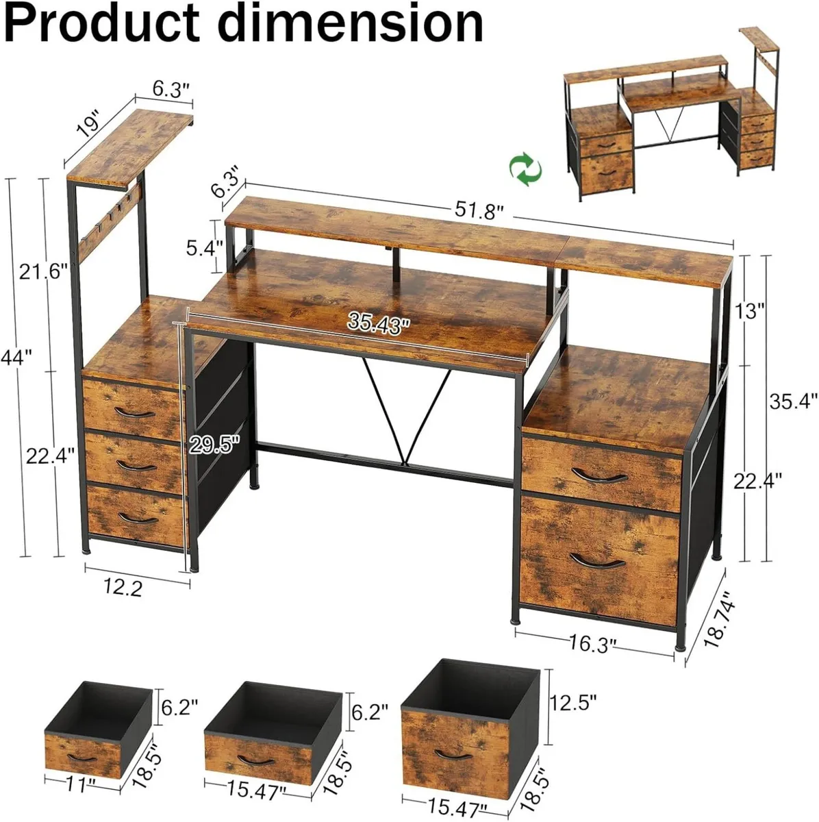 160cm Computer Desk with Printer Stand and - Image 3