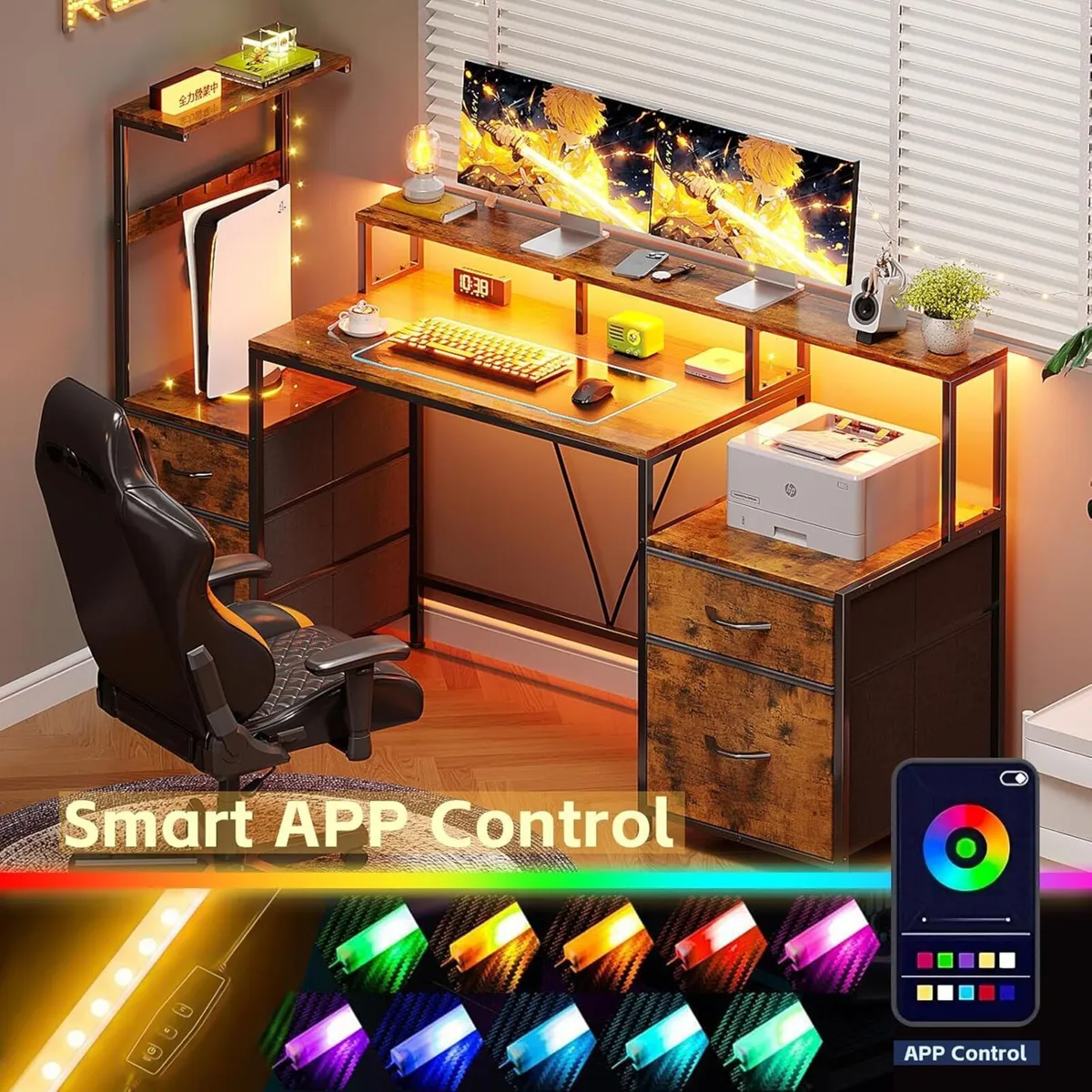 160cm Computer Desk with Printer Stand and - Image 4