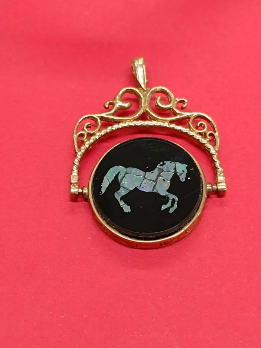 9k Gold Vintage Fob Pendant Incrusted Horse - Image 2