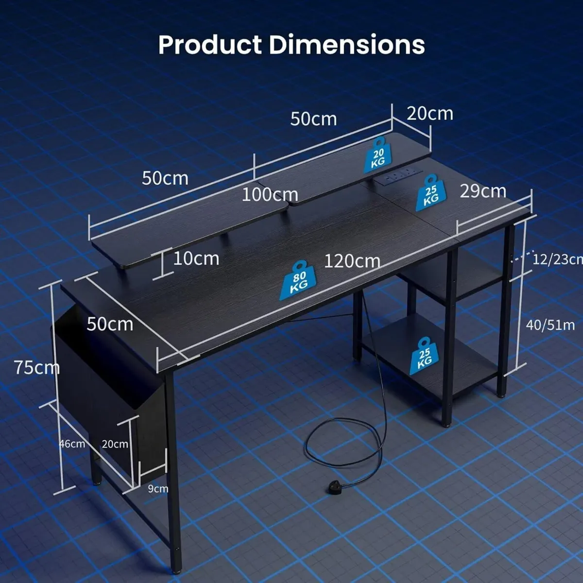 Gaming Desk with LED Lights Power Outlets - Image 2