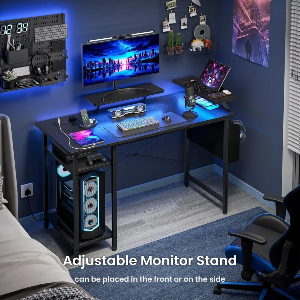 Gaming Desk with LED Lights Power Outlets - Image 3