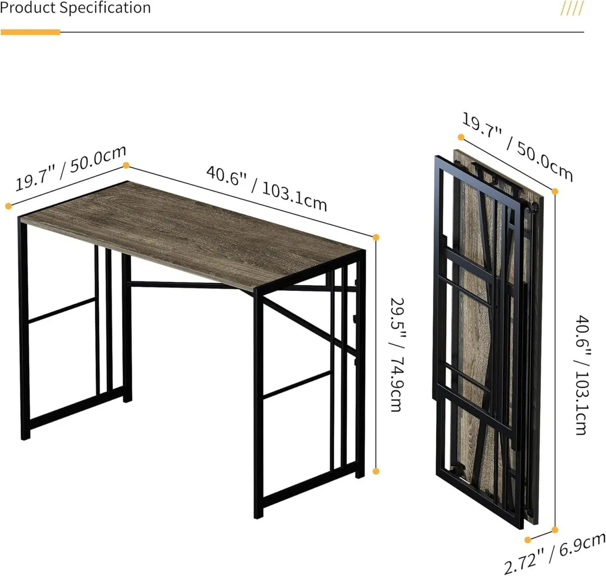 103 cm Folding Desk Writing Gaming Computer - Image 3
