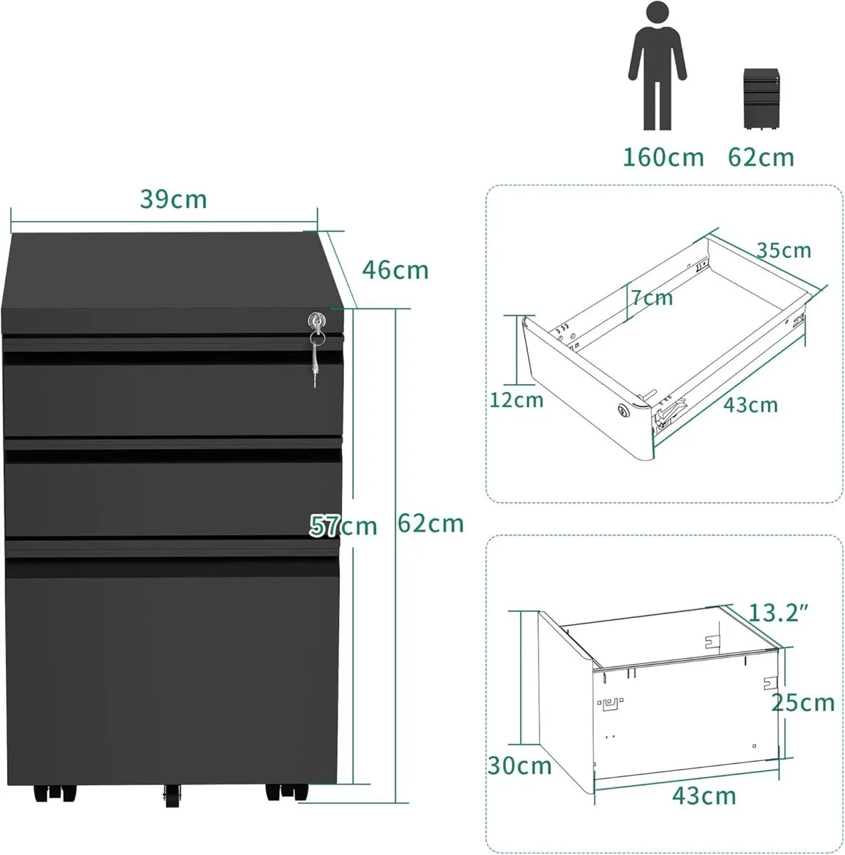 3-Drawers Lockable File Cabinet for Letter/legal/A - Image 3