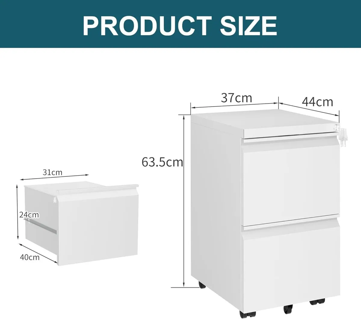 Mobile Filing Cabinet Lockable 2 Drawers with - Image 3