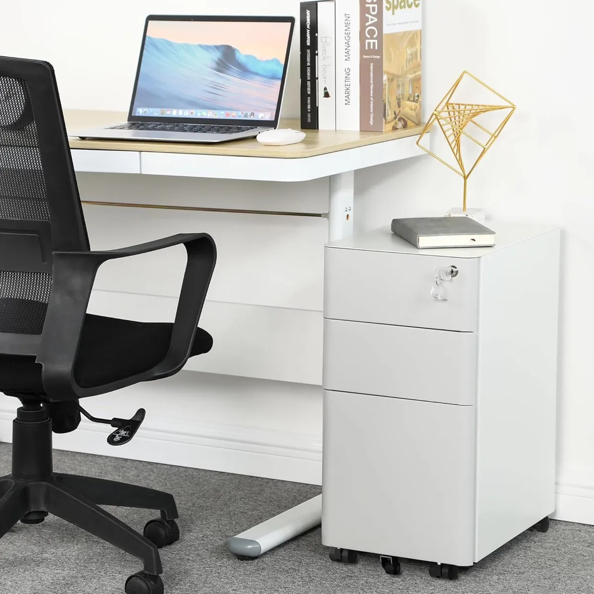 3-Drawer Metal Filing Cabinet Office Drawers with - Image 2