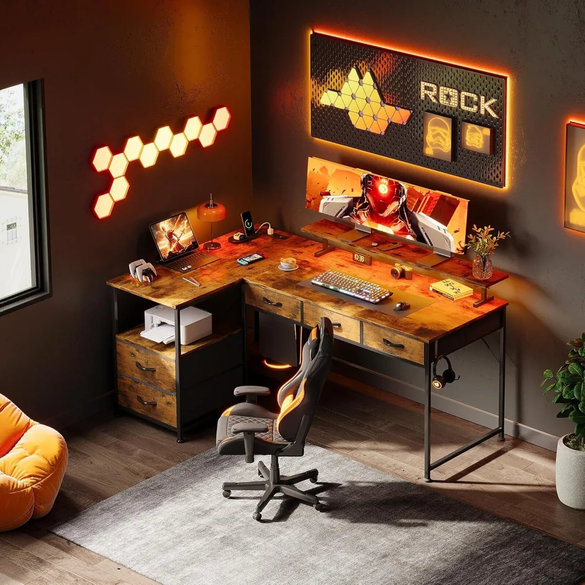 140cm Large Computer Desk with 5 Fabric Drawers - Image 2