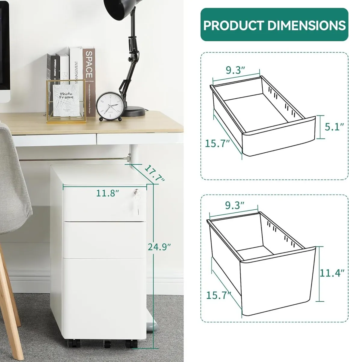 3-Drawer Metal Filing Cabinet Office Drawers with - Image 3
