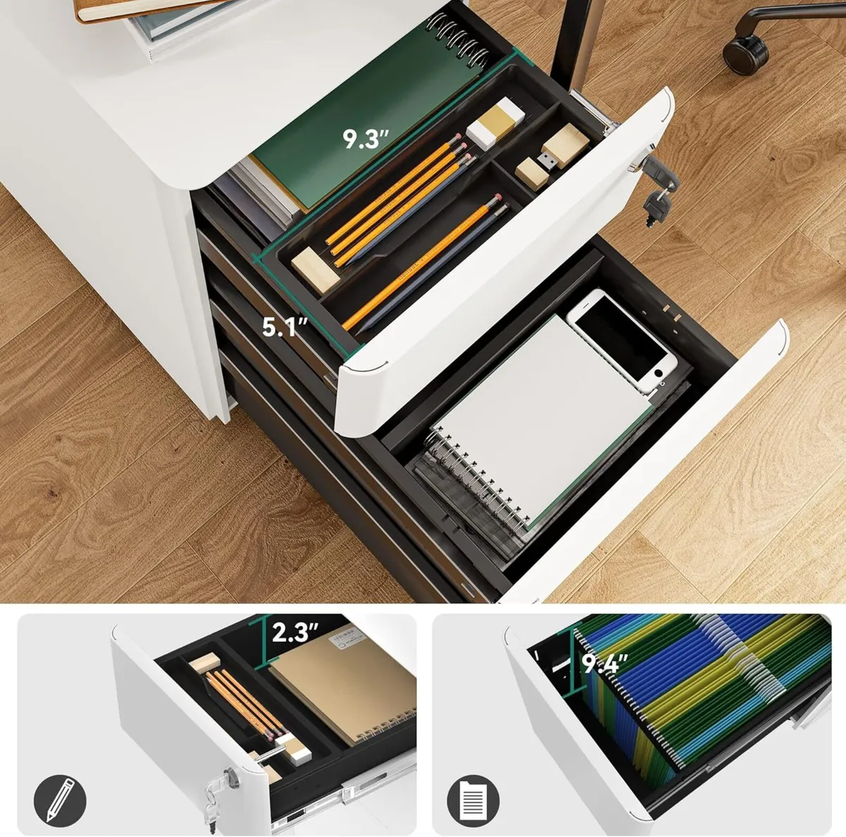 3-Drawer Metal Filing Cabinet Office Drawers with - Image 4