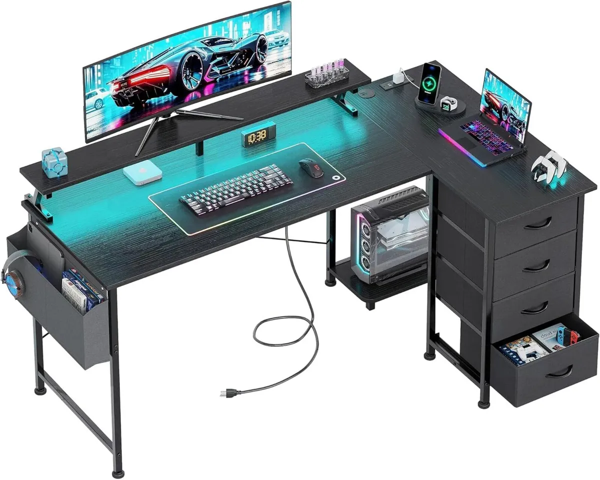 L Shaped Gaming Desk with 4 Drawers 63 Reversible - Image 1