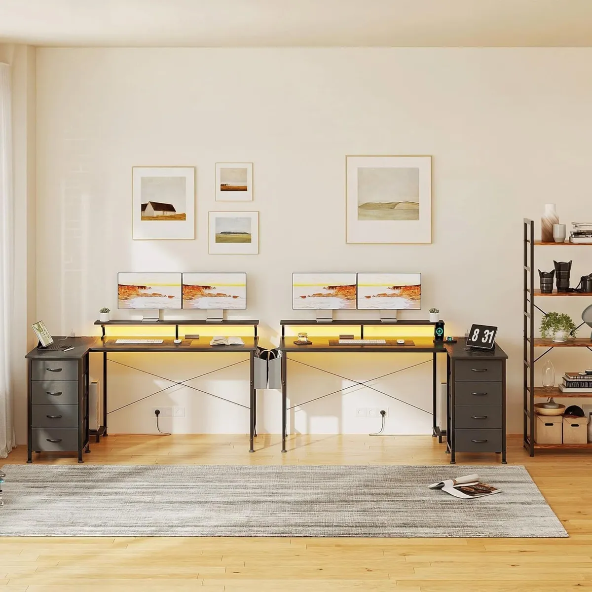 L Shaped Gaming Desk with 4 Drawers 63 Reversible - Image 2