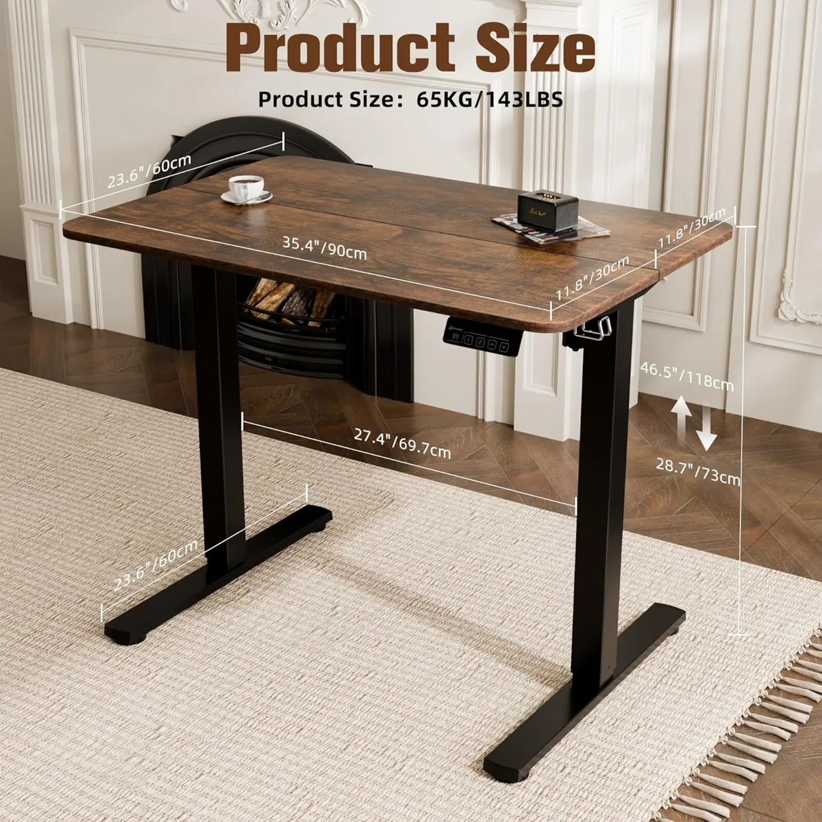 Electric Standing Desk 90x60cm Height Adjustable - Image 3
