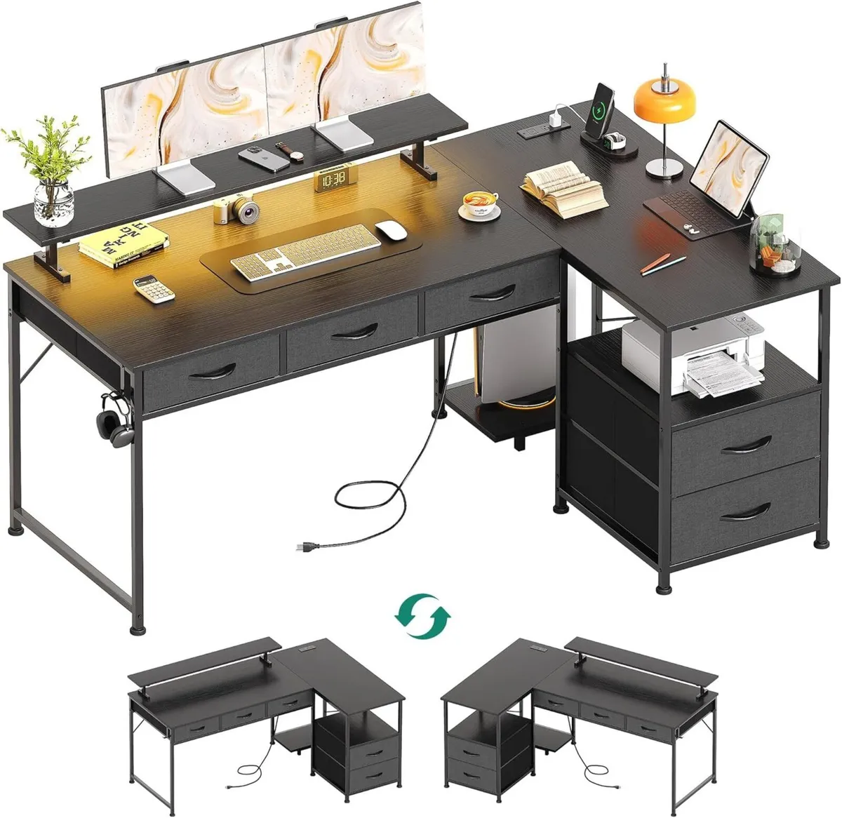 140cm Large Computer Desk with 5 Fabric Drawers - Image 1