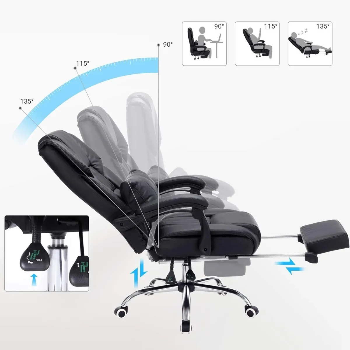 Office Computer Desk Chair with Footrest，height - Image 4