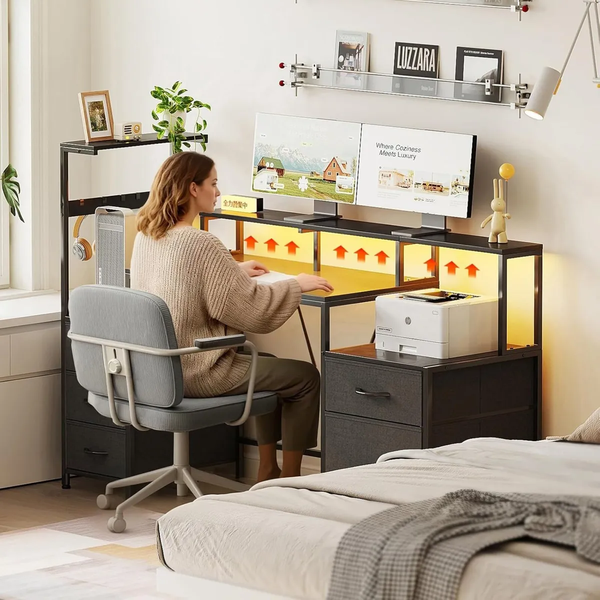 160cm Computer Desk with Printer Stand and - Image 2