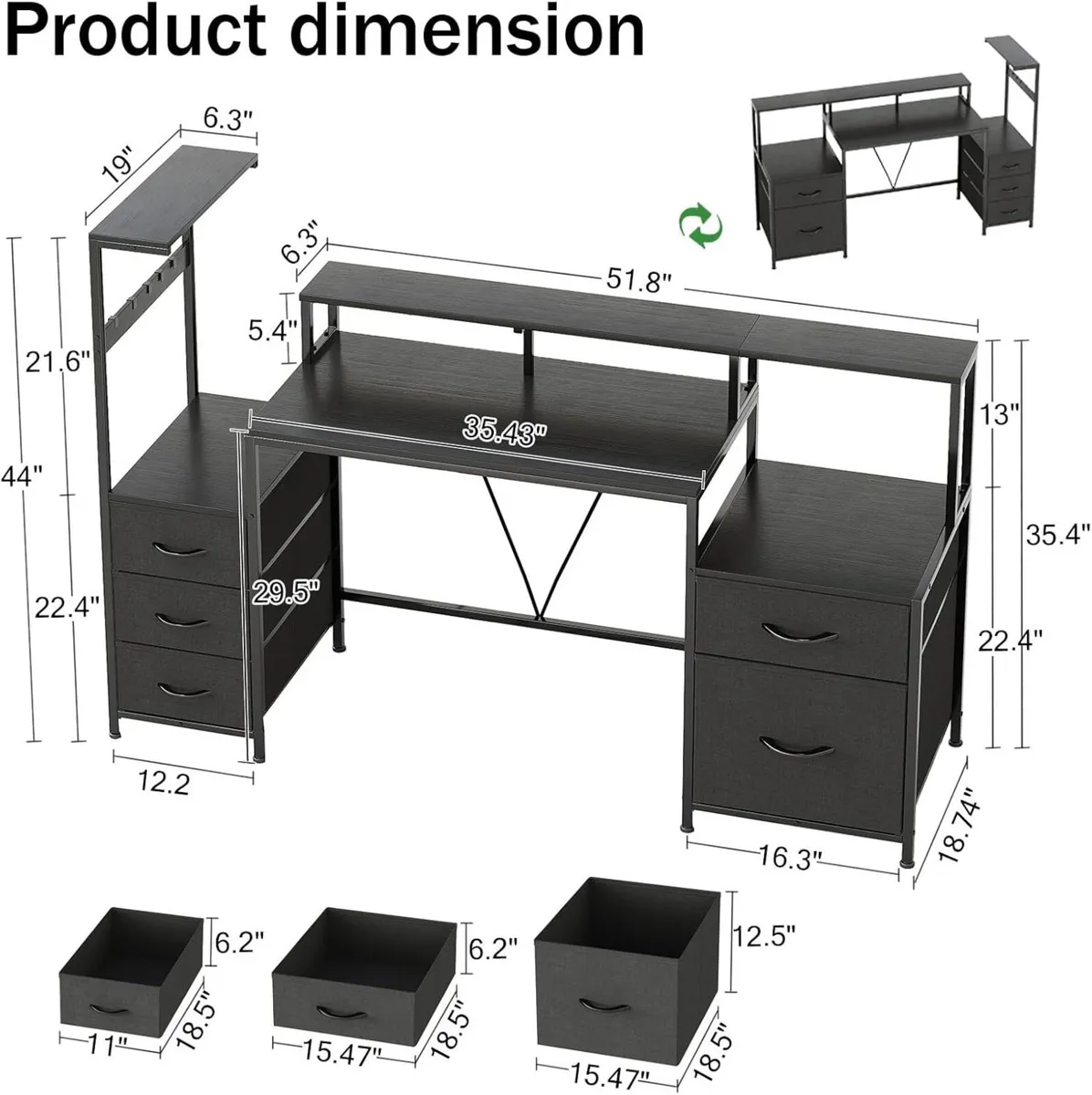 160cm Computer Desk with Printer Stand and - Image 3