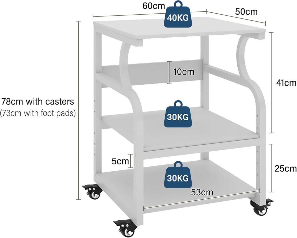 3-Tier Movable Printer Stand Table with Storage - Image 2