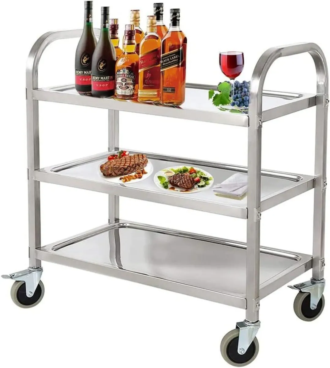 3 Tier Stainless Steel Catering Trolley Wheels - Image 1