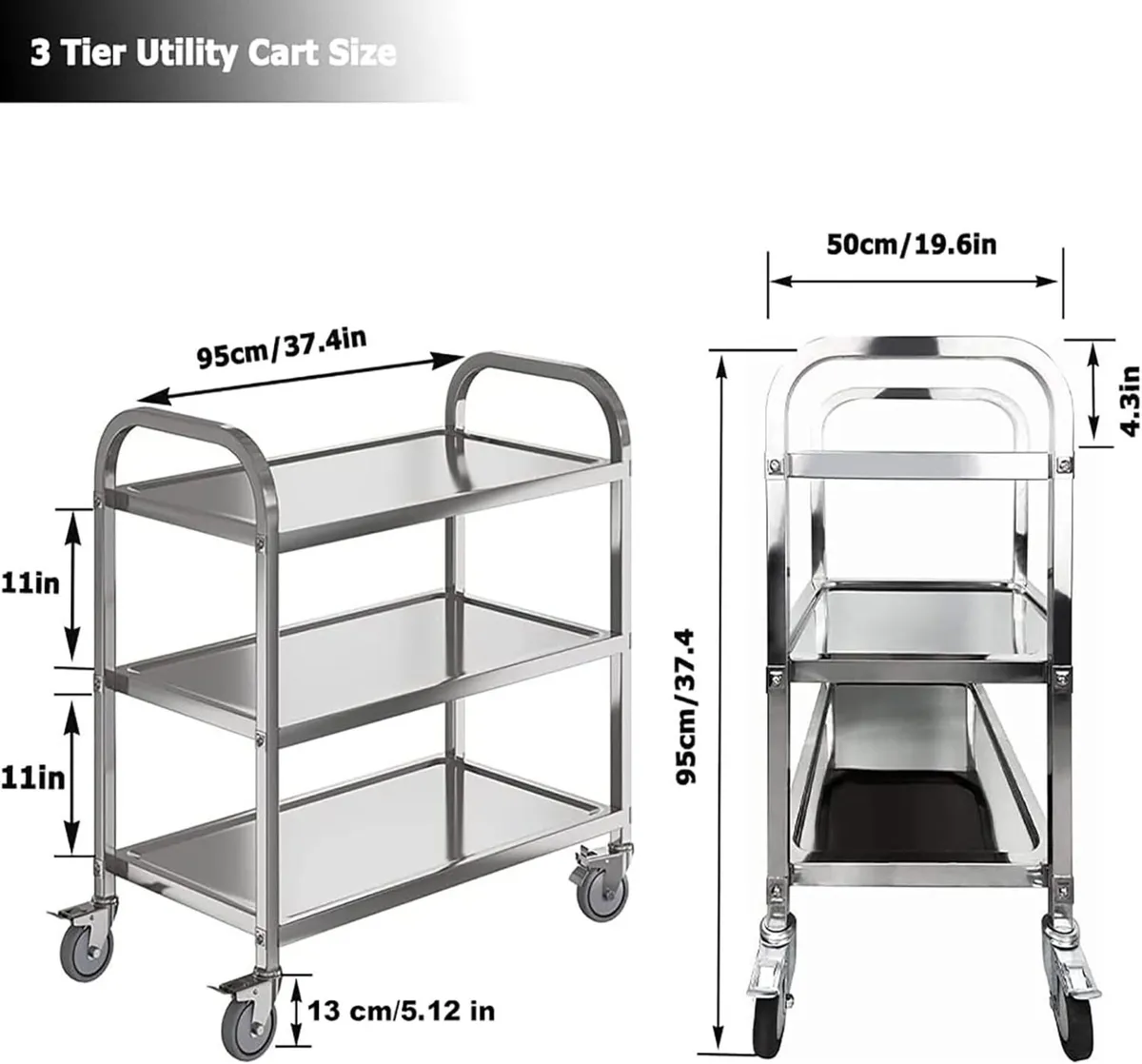 3 Tier Stainless Steel Catering Trolley Wheels - Image 3