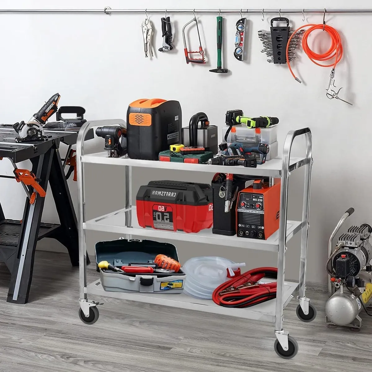 3 Tier Stainless Steel Cart 95x50x95cm Large - Image 2