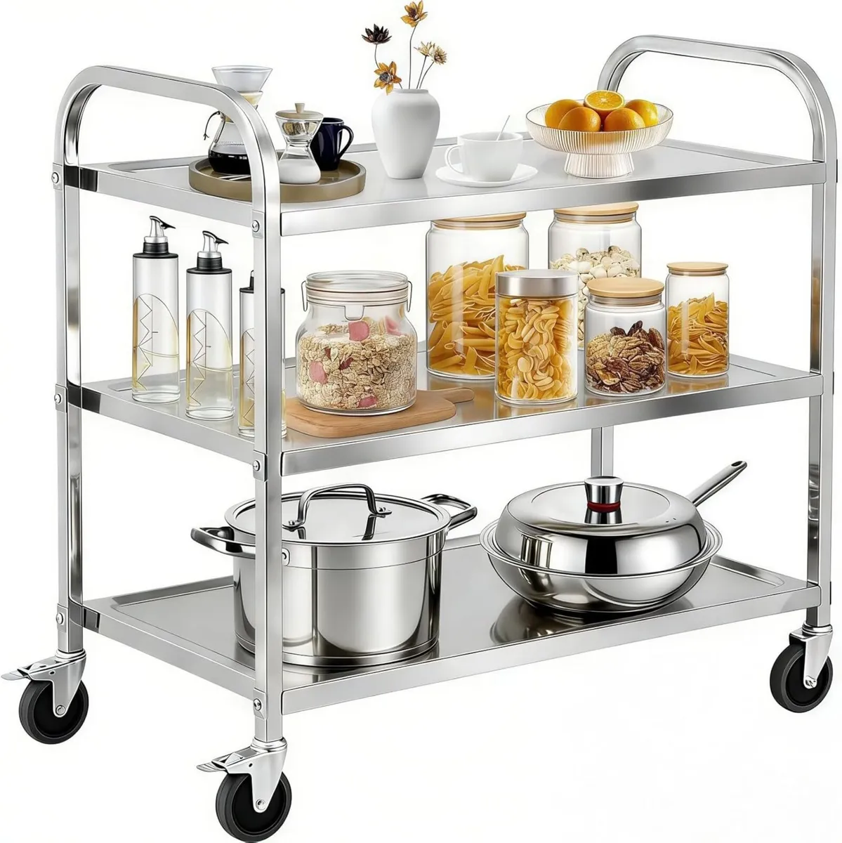3 Tier Stainless Steel Cart 95x50x95cm Large - Image 1