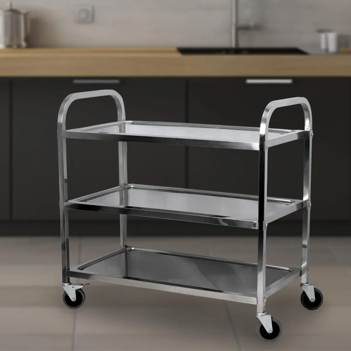 Large 3 Tier Stainless Steel Utility Cart - Image 1