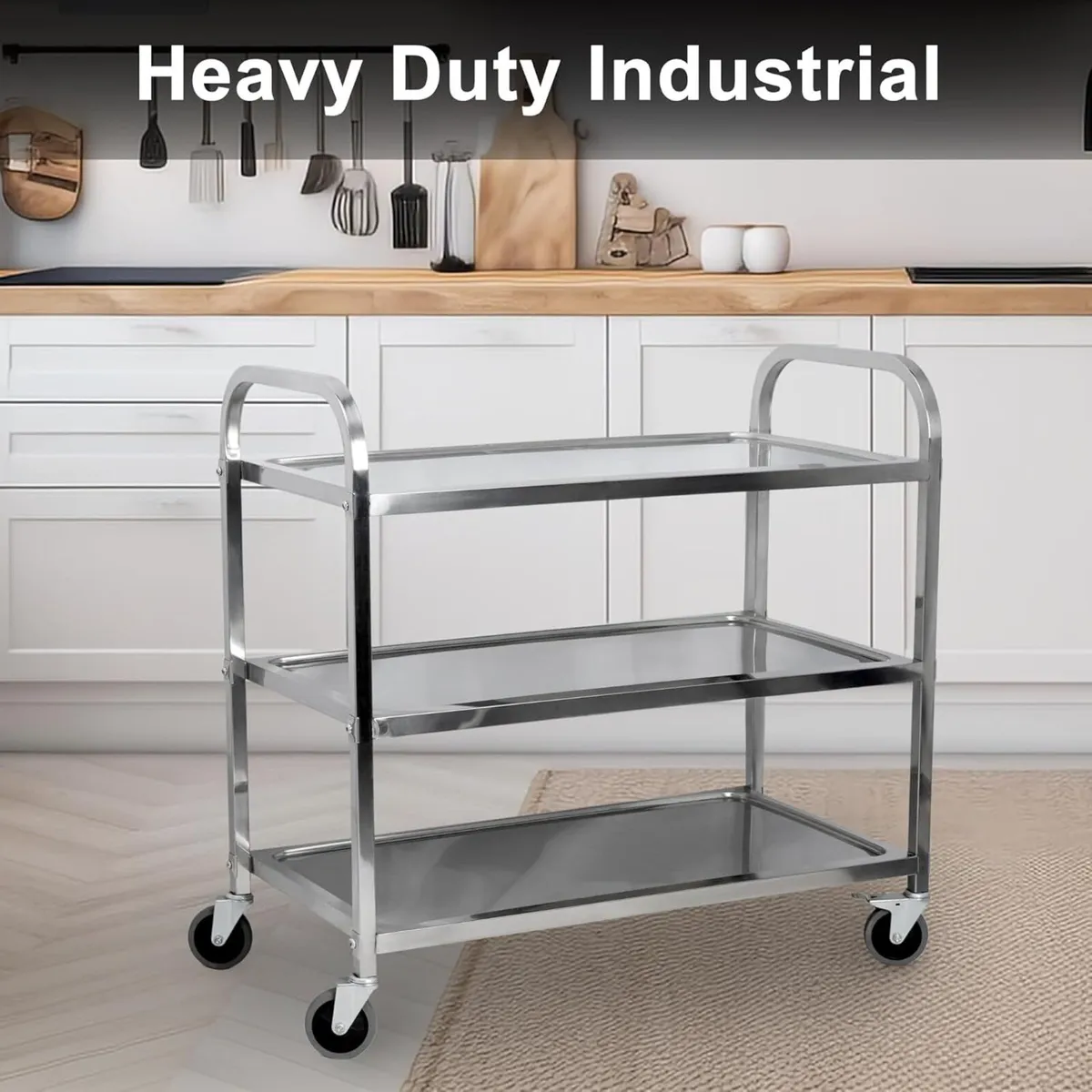 Large 3 Tier Stainless Steel Utility Cart - Image 4