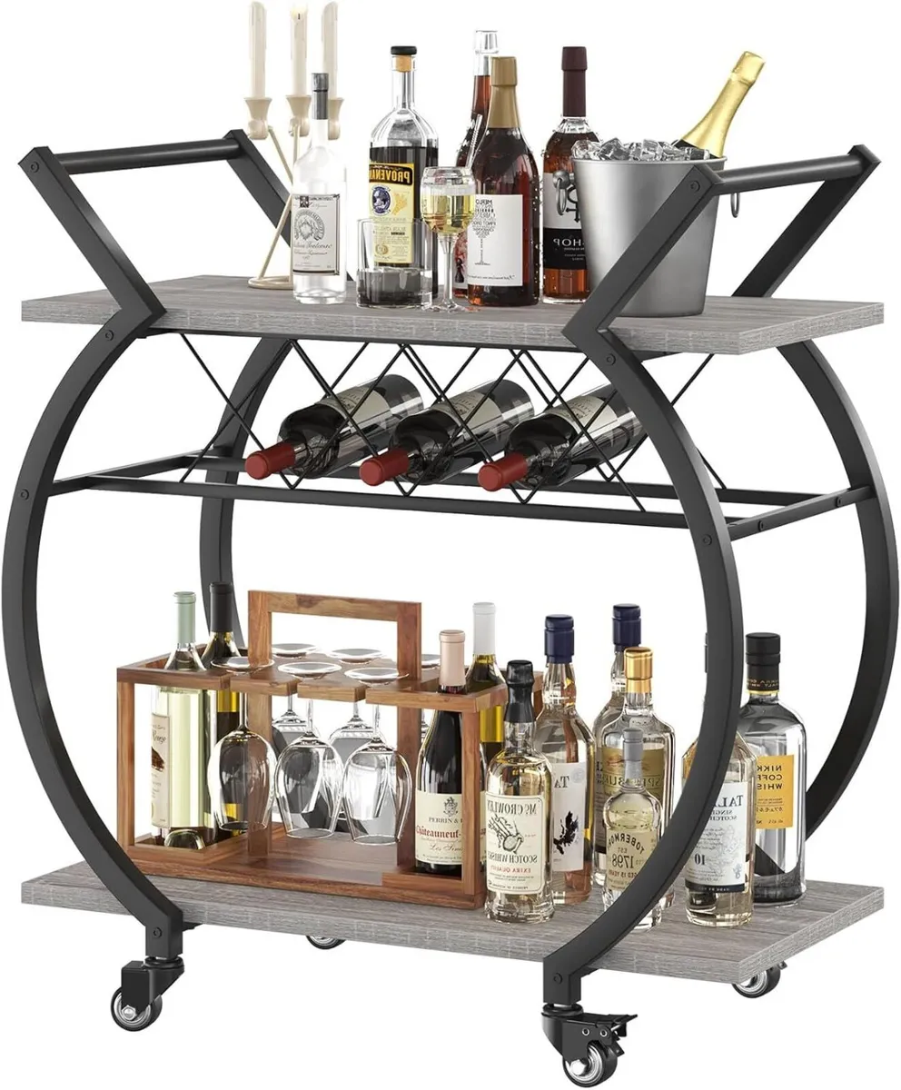 Drinks Trolley on Wheels Bar Cart with Wine Rack - Image 1